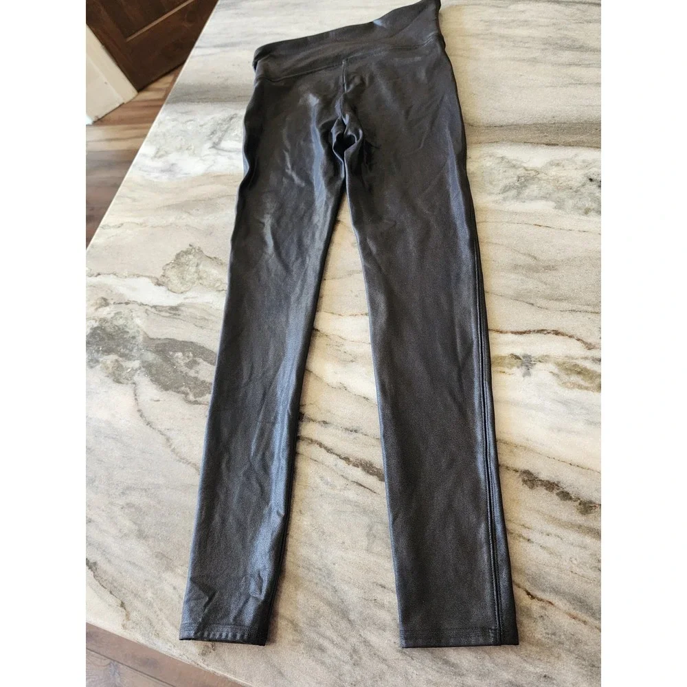 Spanx Black Coated Faux‎ Leather Leggings Full Length Size Small